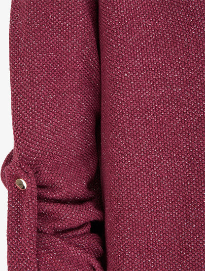 Gilet uni irisé à manches longues retroussables - Prune - 3