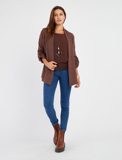 Gilet uni irisé à manches longues retroussables - Marron - 8