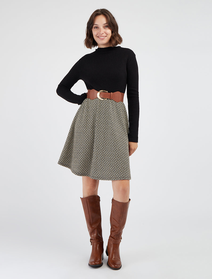 Robe pull à imprimé chevron irisé - Noir