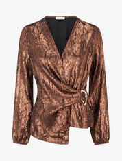 Blouse irisée élastiquée à col cache-coeur - Bronze - 1