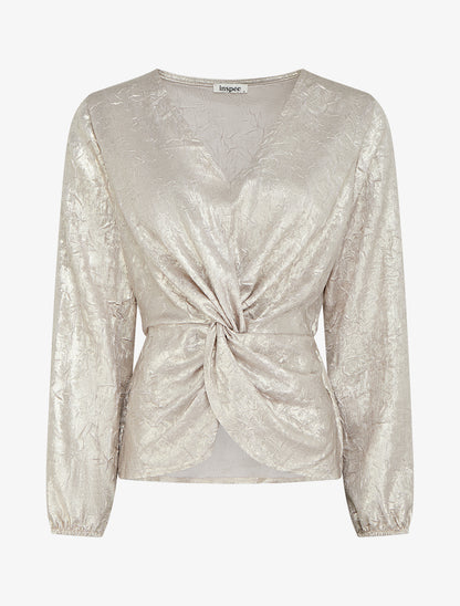 Blouse irisée élastiquée à manches longues - Argent - 1