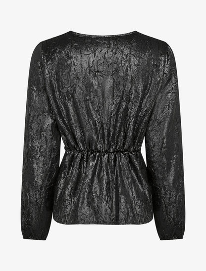 Blouse irisée élastiquée à manches longues - Noir - 2