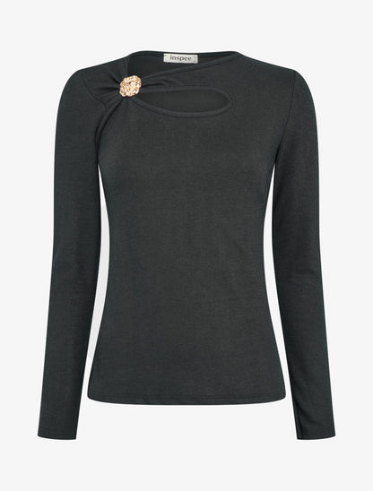 Pull ajouré à empiècement bijou - Noir - 1