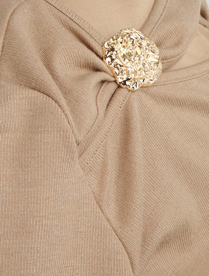 Pull ajouré à empiècement bijou - Taupe - 3