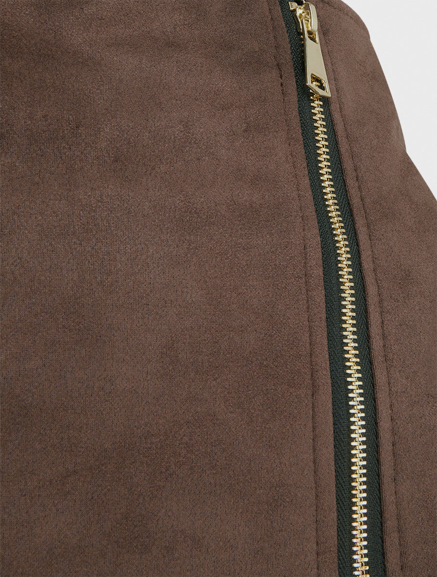 Jupe short zippée en suédine - Marron