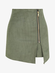 Jupe short zippée en suédine - Kaki