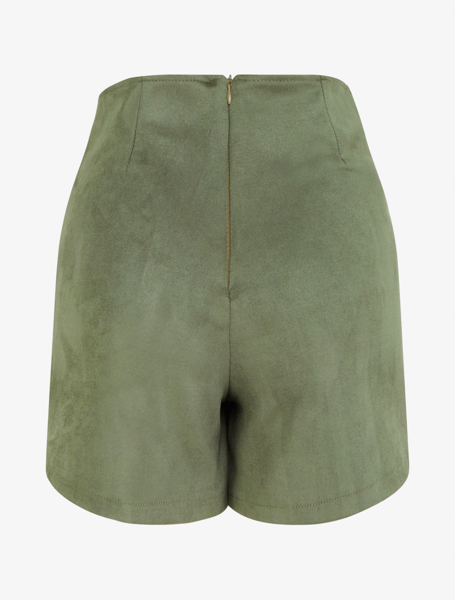 Jupe short zippée en suédine - Kaki