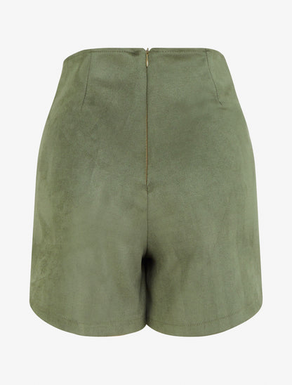 Jupe short zippée en suédine - Kaki