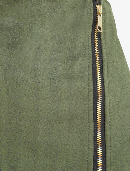 Jupe short zippée en suédine - Kaki