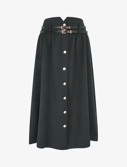 Jupe midi à double ceinture - Noir - 1