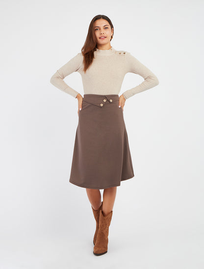 Jupe trapèze à rabats boutonnés - Taupe - 8