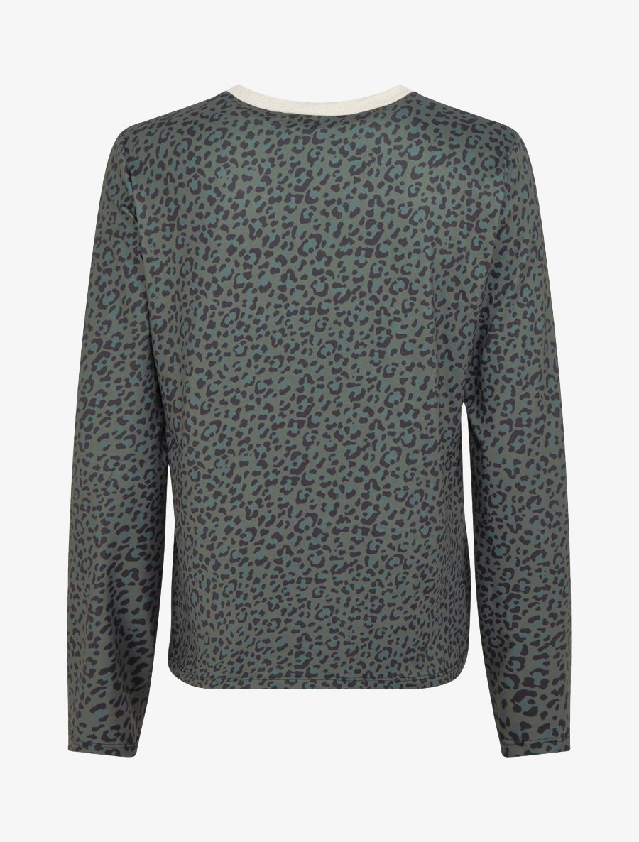 Top imprimé léopard à col rond irisé - Kaki - 2