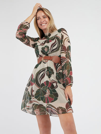 Robe irisée à imprimé floral - Kaki