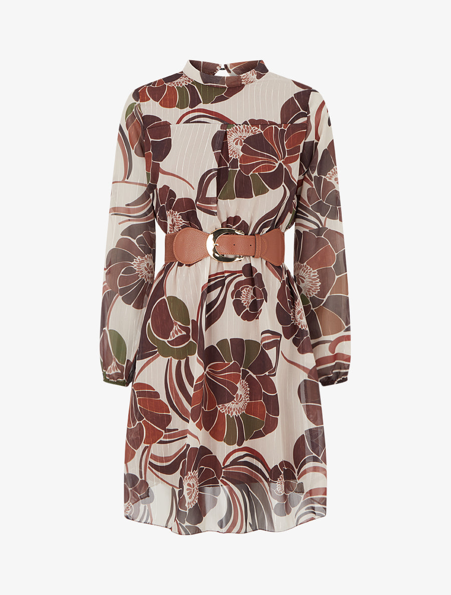 Robe irisée à imprimé floral - Marron - 1