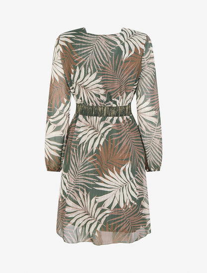 Robe cintrée en voile imprimé feuillage - Vert - 2