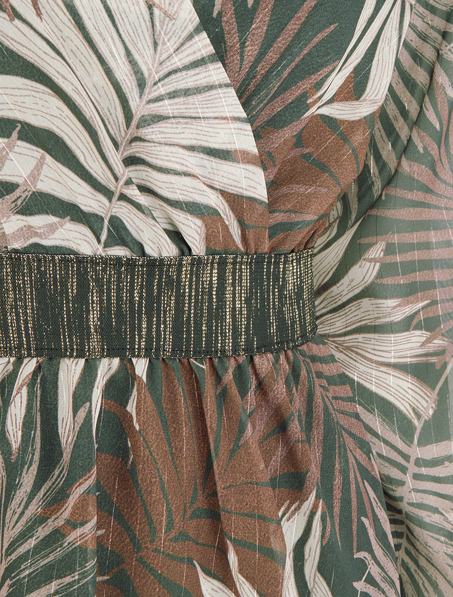 Robe cintrée en voile imprimé feuillage - Vert - 3