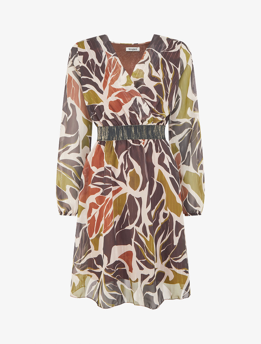 Robe cintrée en voile imprimé abstrait - Marron - 1