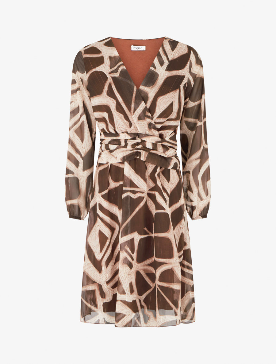 Robe imprimé rétro à rayures irisées - Marron - 1
