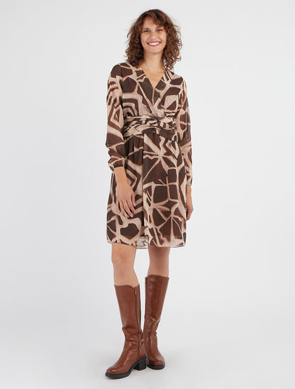 Robe imprimé rétro à rayures irisées - Marron