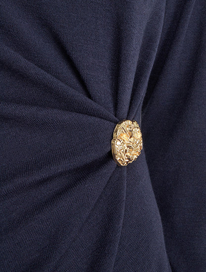 Pull fin à empiècement broche - Marine - 3