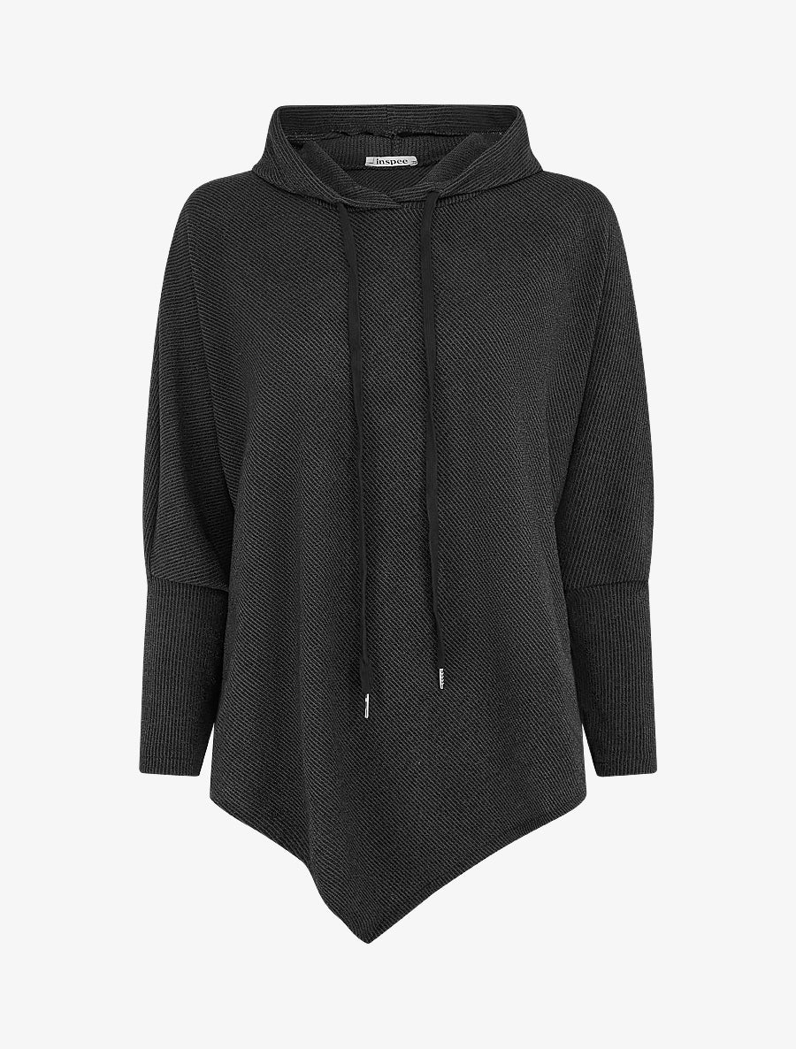 Pull fin asymétrique à capuche - Noir - 1