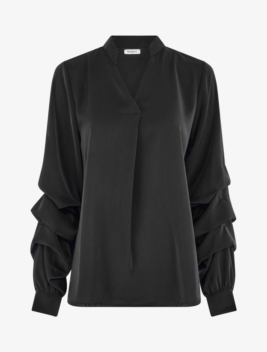 Blouse fluide unie à manches stylisées - Noir - 1