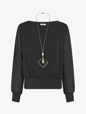 Blouse unie en voile à manches longues - Noir - 1