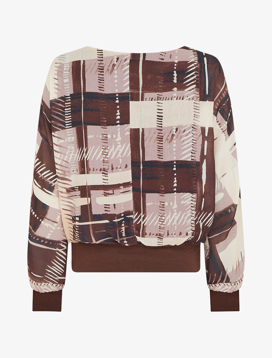Blouse en voile imprimé abstrait - Marron - 2