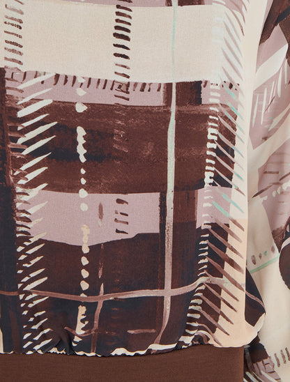 Blouse en voile imprimé abstrait - Marron - 3