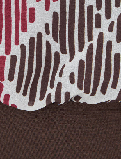Blouse en voile imprimé graphique - Marron - 3