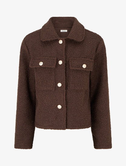 Manteau court effet laine bouclée - Marron