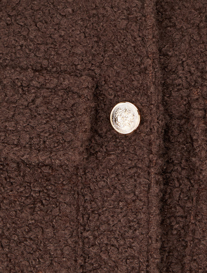 Manteau court effet laine bouclée - Marron