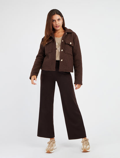 Manteau court effet laine bouclée - Marron