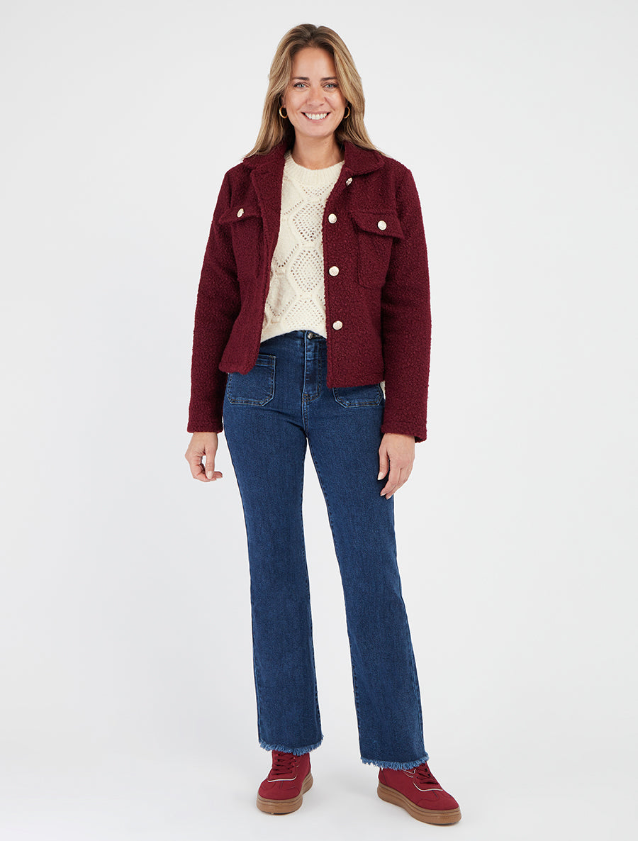 Veste effet laine bouclée - Bordeaux