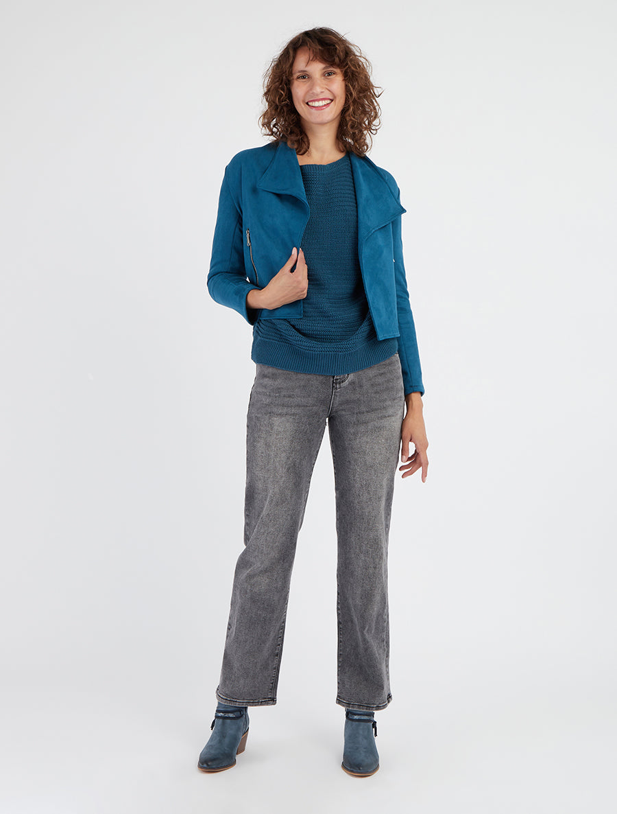 Veste en suédine à poches décoratives zippées - Bleu canard