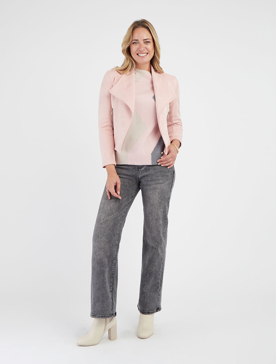 Veste en suédine à poches décoratives zippées - Rose