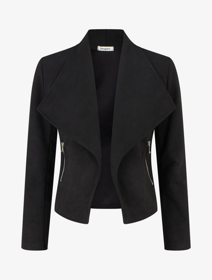Veste en suédine à poches décoratives zippées - Noir - 1