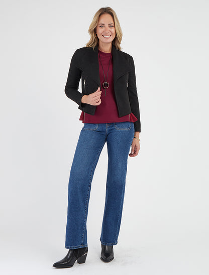 Veste en suédine à poches décoratives zippées - Noir