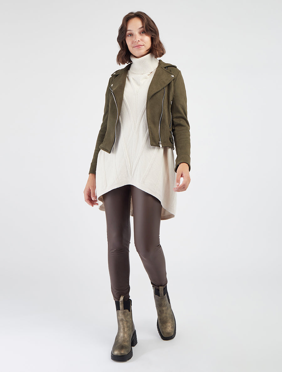 Veste en suédine à fermeture zippée - Kaki