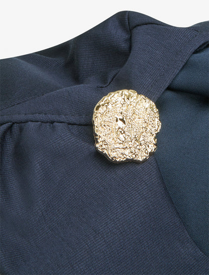 Robe droite à col bateau bijou - Marine - 3