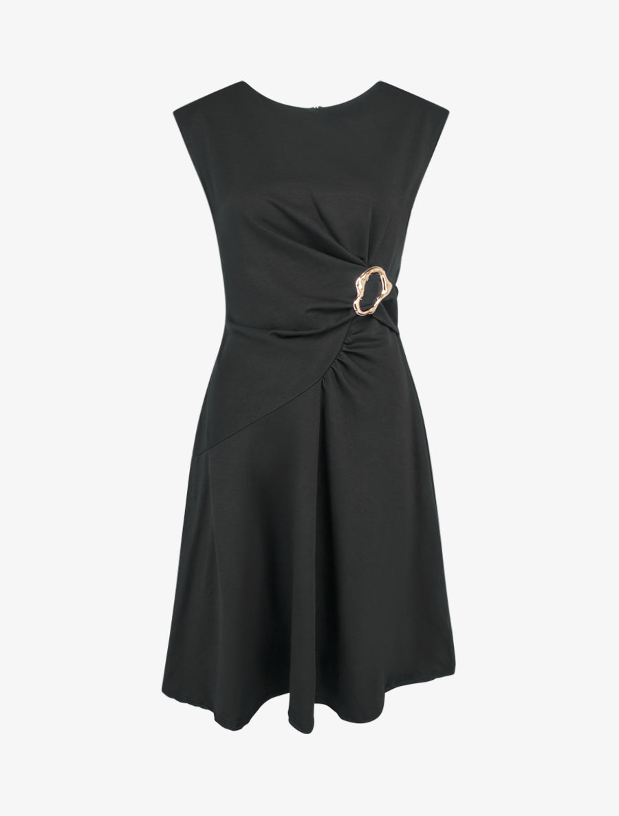 Robe patineuse sans manches à boucle - Noir - 1