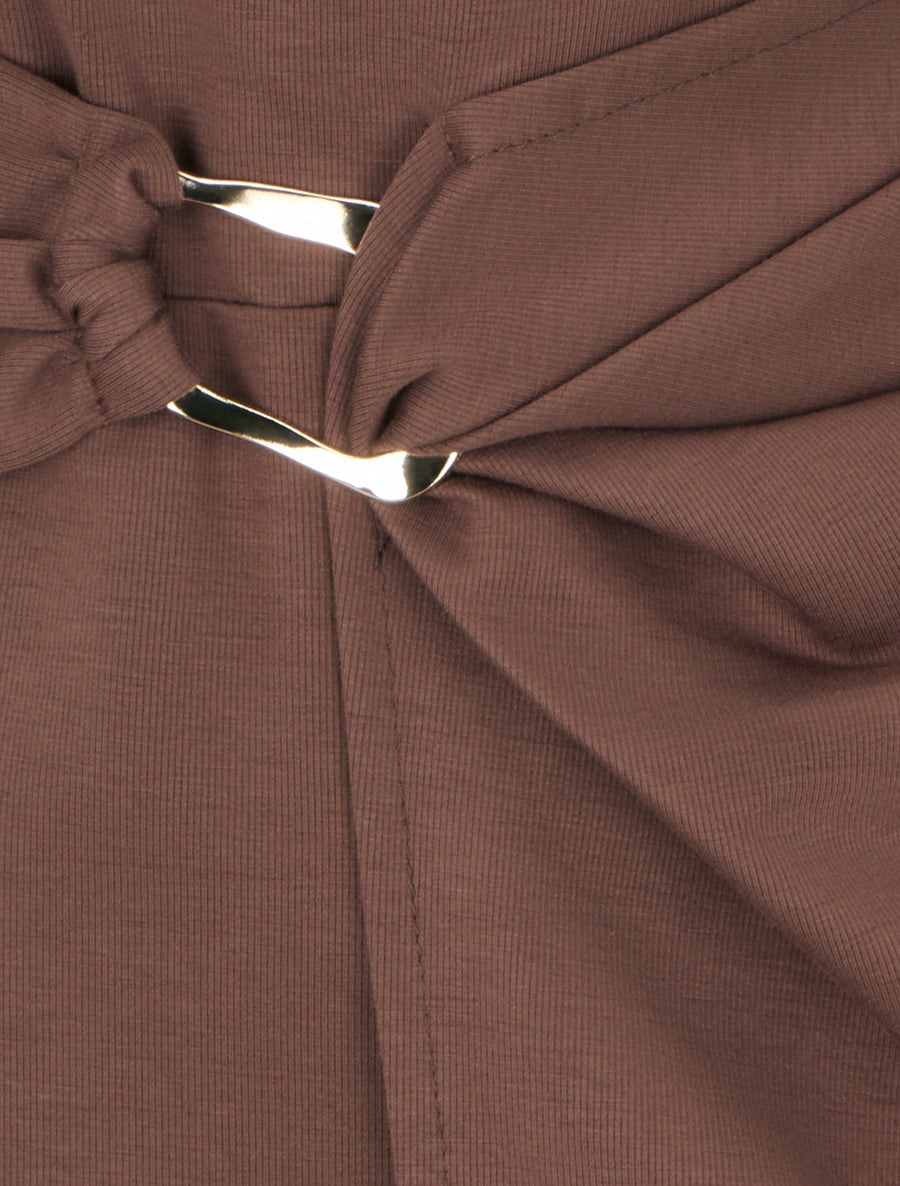 Robe droite unie à empiècement métallique - Marron - 3