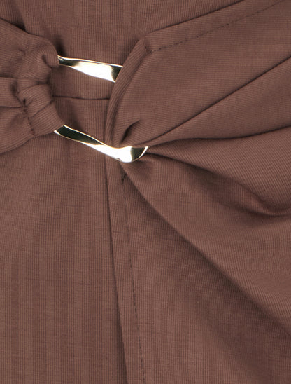 Robe droite unie à empiècement métallique - Marron - 3