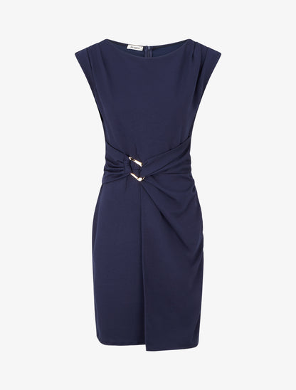 Robe droite unie à empiècement métallique - Marine - 1