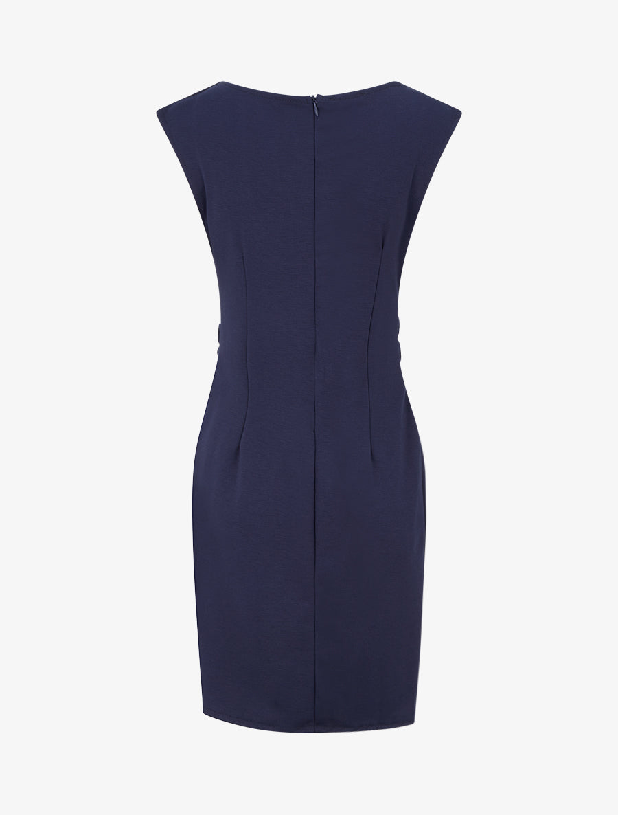 Robe droite unie à empiècement métallique - Marine - 2