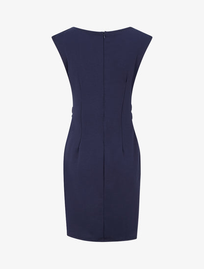 Robe droite unie à empiècement métallique - Marine - 2