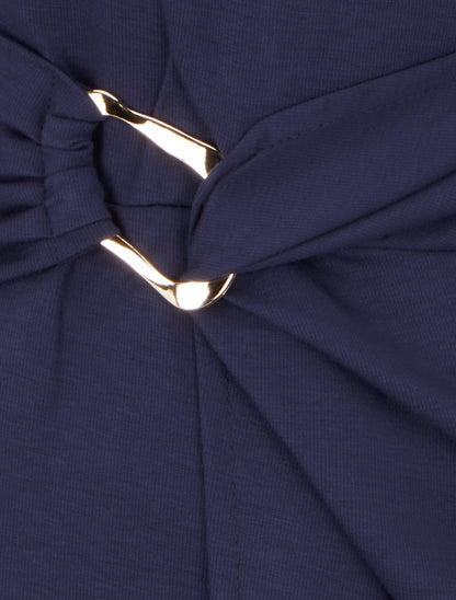 Robe droite unie à empiècement métallique - Marine - 3