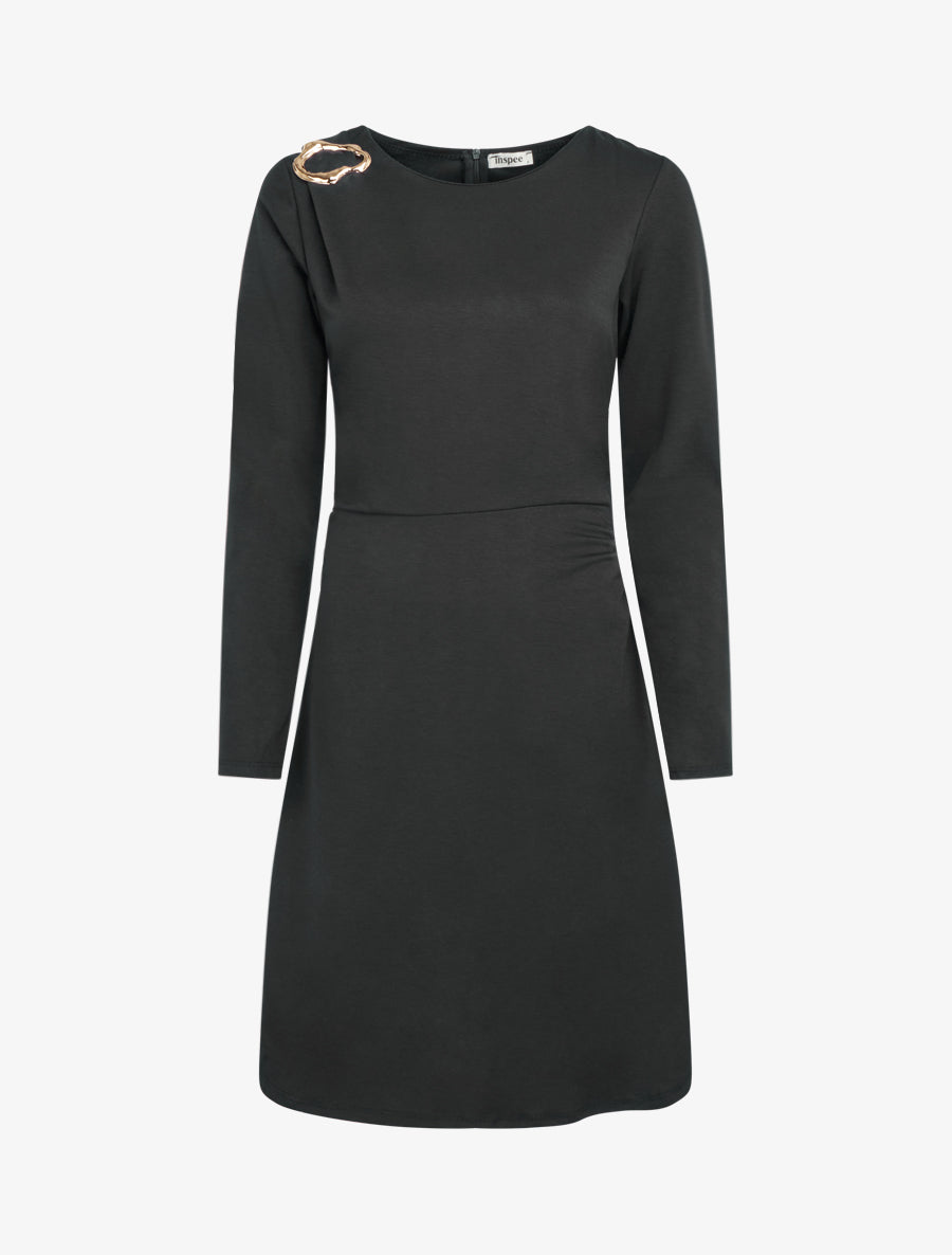 Robe à manches longues et col à boucle - Noir - 1