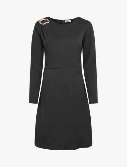 Robe à manches longues et col à boucle - Noir - 1