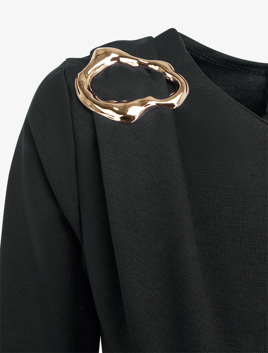 Robe à manches longues et col à boucle - Noir - 3